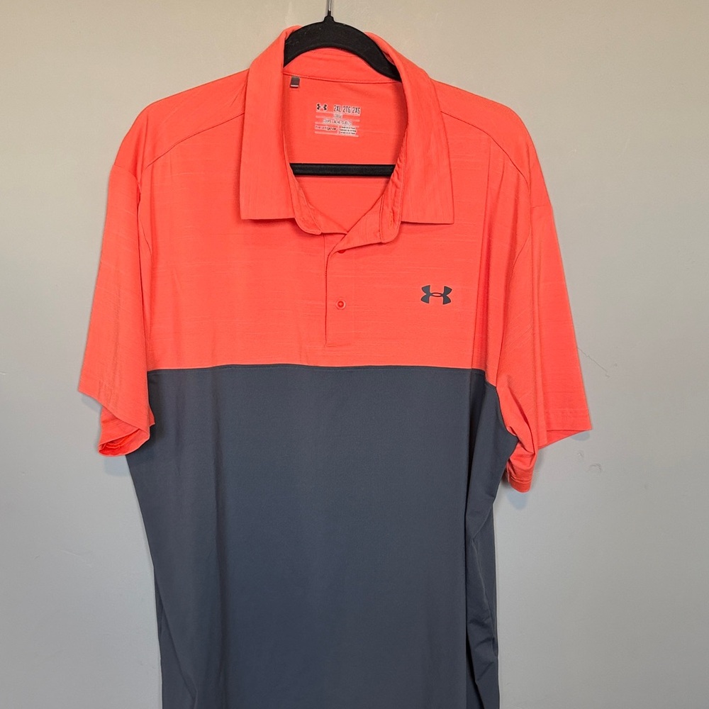 Under Armour Men's Polo Shirt - Coral and Gray